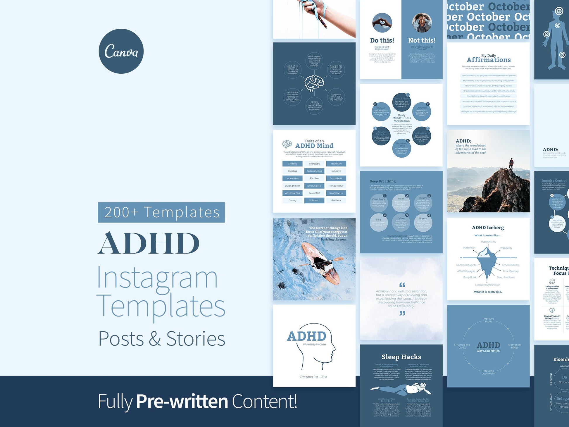 200+ ADHD Instagram Canva Templates